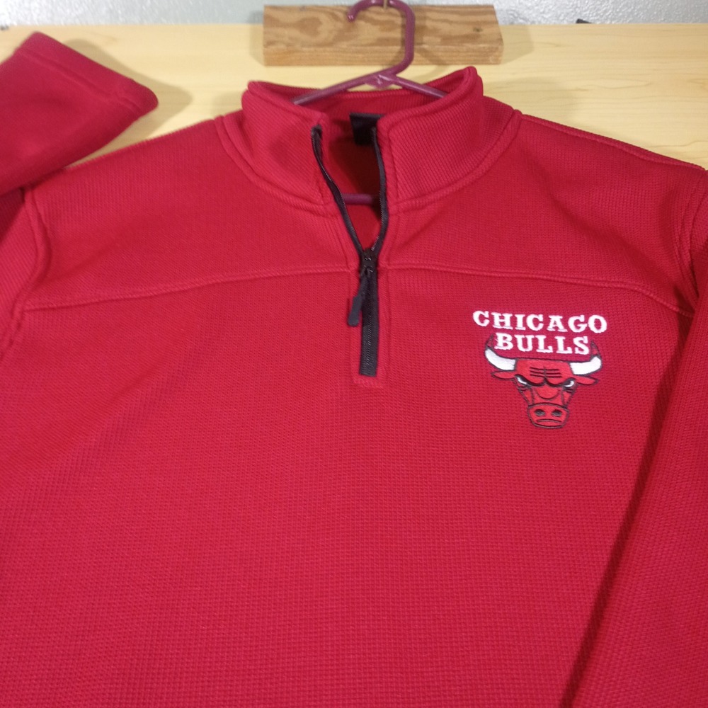 NBA Chicago Bulls Quarter Zip Pullover Men Large Red Waffle Knit 23x32